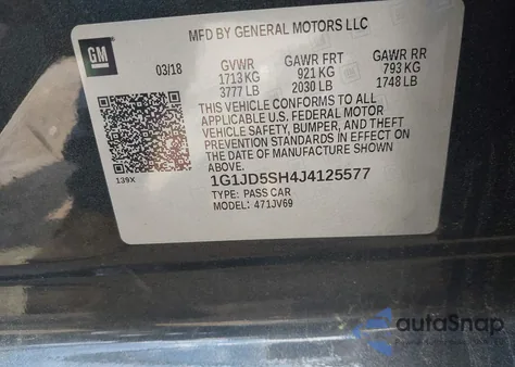 2018 Chevrolet Sonic Lt Auto from USA, damaged, VIN 1G1JD5SH4J4125577